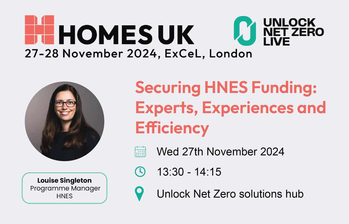 Heat Network Efficiency Scheme (HNES) (@hnescheme) on Twitter photo Don't miss 'Securing HNES Funding: Experts, Experiences and Efficiency' at <a href="/HomesEvent/">HOMES UK and Unlock Net Zero Live</a> today – hear directly from our Programme Manager Louise Singleton! 💡
🕒 13:30–14:15
📍 Unlock Net Zero solutions hub
Learn more: homesevent.co.uk/conference-pro…
#UnlockNetZeroLive Don't miss 'Securing HNES Funding: Experts, Experiences and Efficiency' at <a href="/HomesEvent/">HOMES UK and Unlock Net Zero Live</a> today – hear directly from our Programme Manager Louise Singleton! 💡
🕒 13:30–14:15
📍 Unlock Net Zero solutions hub
Learn more: homesevent.co.uk/conference-pro…
#UnlockNetZeroLive