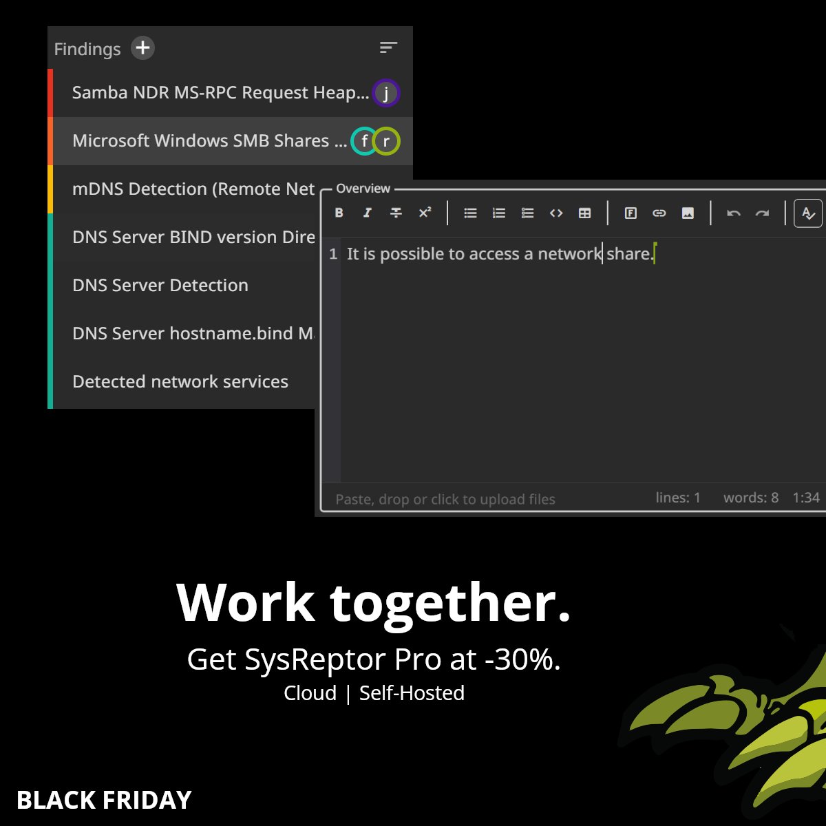 SysReptor's tweet image. Realtime collaborative editing in SysReptor Pro.
-30% until Monday.
