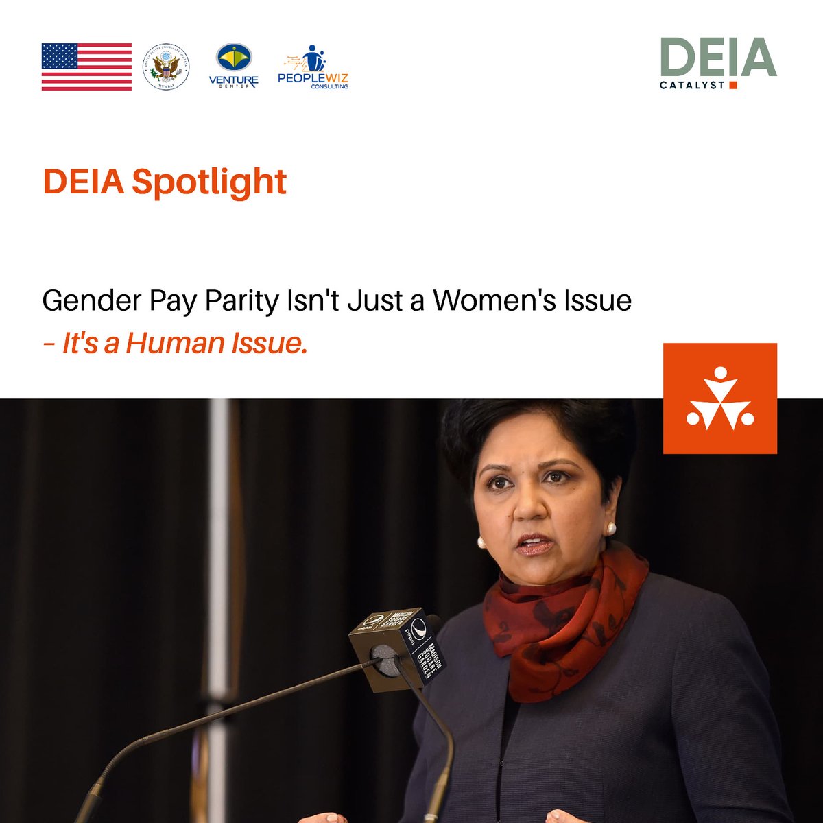 deiacatalyst's tweet photo. Indra Nooyi reminds us: Equal pay = fair play. Gender pay parity is key to real diversity, equity &amp; inclusion. Let’s build workplaces that reward talent, not gender.  #EqualPay #GenderEquity #DEIA #WomenInLeadership https://t.co/lJ1guQSy3E