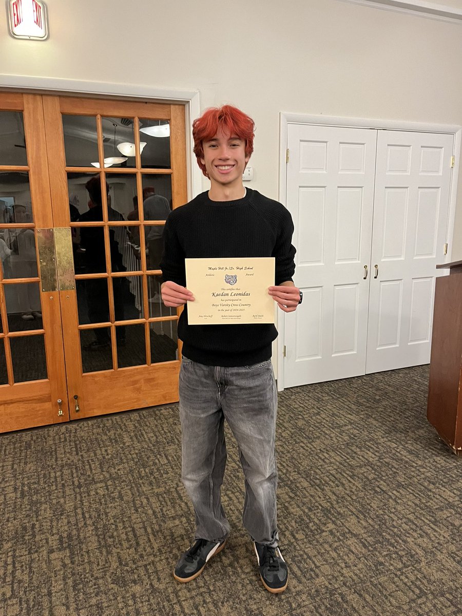 MapleHillxc's tweet photo. End of season awards. Celebrating the hard work of Seniors Kaedan and Ethan!!   #hillon3 @MH_Athletics @HillBoosterClub @MapleHill_HS https://t.co/T0EDd8f3yb