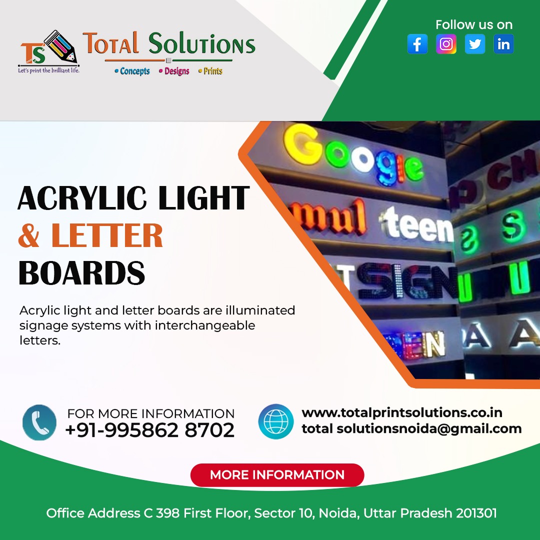 total604712's tweet image. "Illuminate your space with vibrant acrylic light and letter boards, perfect for creative displays and messaging! 💡✨
CALL NOW:- +91-995 862 8702
VISIT US:- totalprintsolutions.co.in
#AcrylicLightBoards #LetterBoards #CreativeDisplays #CustomSigns #IlluminatedBoards