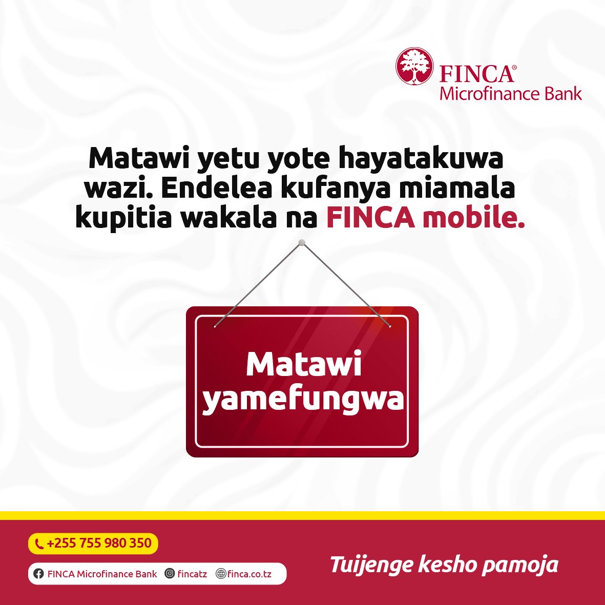 Tunawatakia uchaguzi mwema wa viongozi wa Serikali za Mitaa.

Kwa huduma zote leo, tembelea wakala wetu au piga*150* 19#  

 #fincatanzania