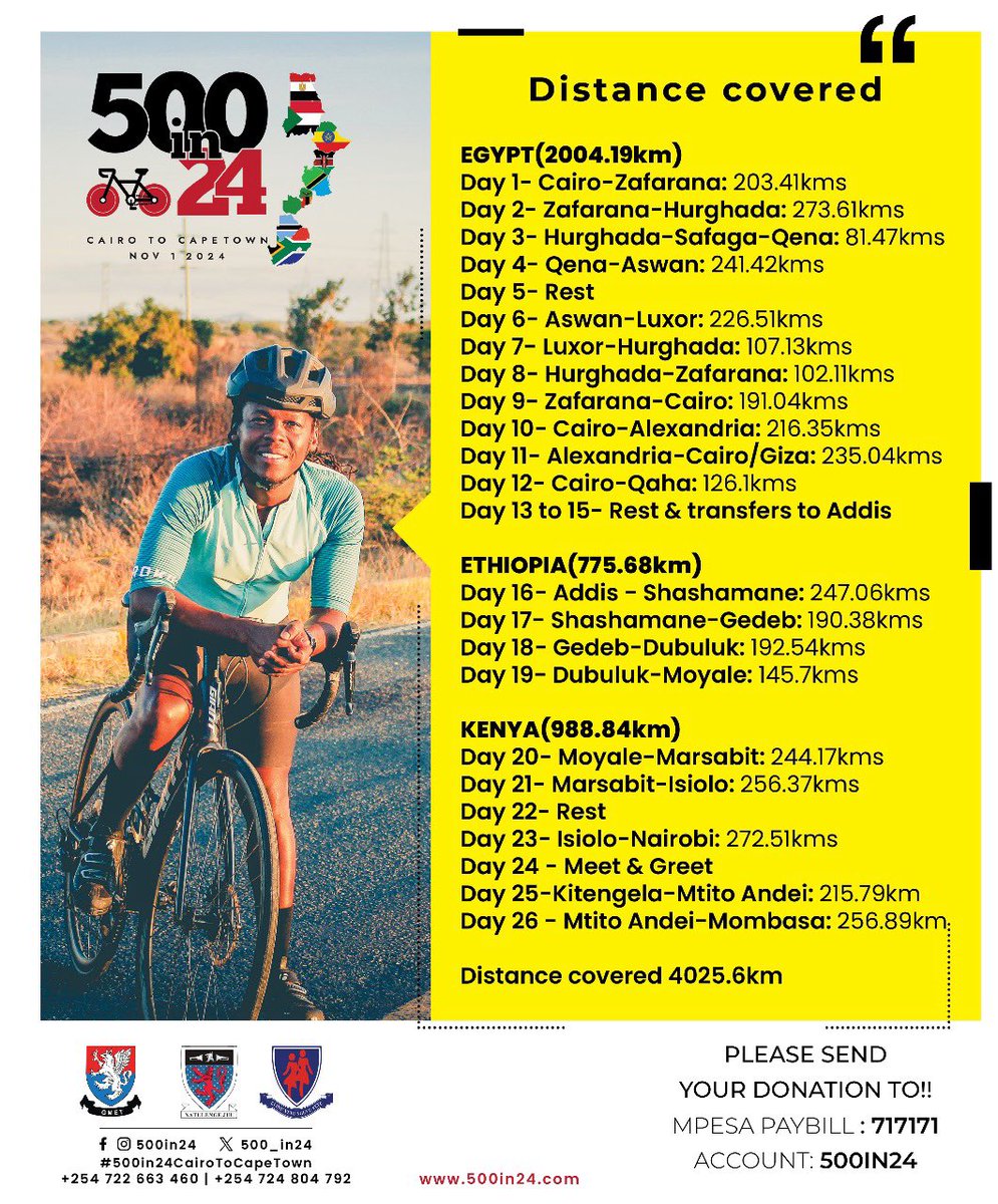 iamnjeeri's tweet photo. There is a homie cycling from Egypt to Cape Town. So far he has covered 4025.65 Km. He is doing it to raise money for students in Starehe. @LarryMadowo https://t.co/N5uiWTKsW1