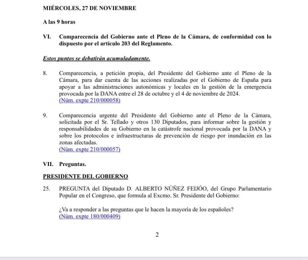 🏛️9:00h. Doble ración hoy en el Congreso: comparecencia de Sánchez para dar explicaciones sobre la gestión de la dana y, después, sesión de control.

congreso.es/backoffice_doc…