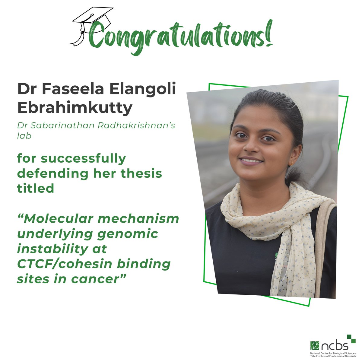 National Centre for Biological Sciences (@ncbs_bangalore) on Twitter photo #PhDone! 🎓 Congratulations Dr Faseela! 👏
<a href="/faseelaee/">faseela ee</a> from Dr <a href="/r_sabarinathan/">Sabarinathan Radhakrishnan</a>'s lab successfully defended her thesis! 🎊
🧵👇Scroll to learn more about Faseela's work on understanding mutations in chromatin structure and its implications in cancer.
(1/5) #PhDone! 🎓 Congratulations Dr Faseela! 👏
<a href="/faseelaee/">faseela ee</a> from Dr <a href="/r_sabarinathan/">Sabarinathan Radhakrishnan</a>'s lab successfully defended her thesis! 🎊
🧵👇Scroll to learn more about Faseela's work on understanding mutations in chromatin structure and its implications in cancer.
(1/5)