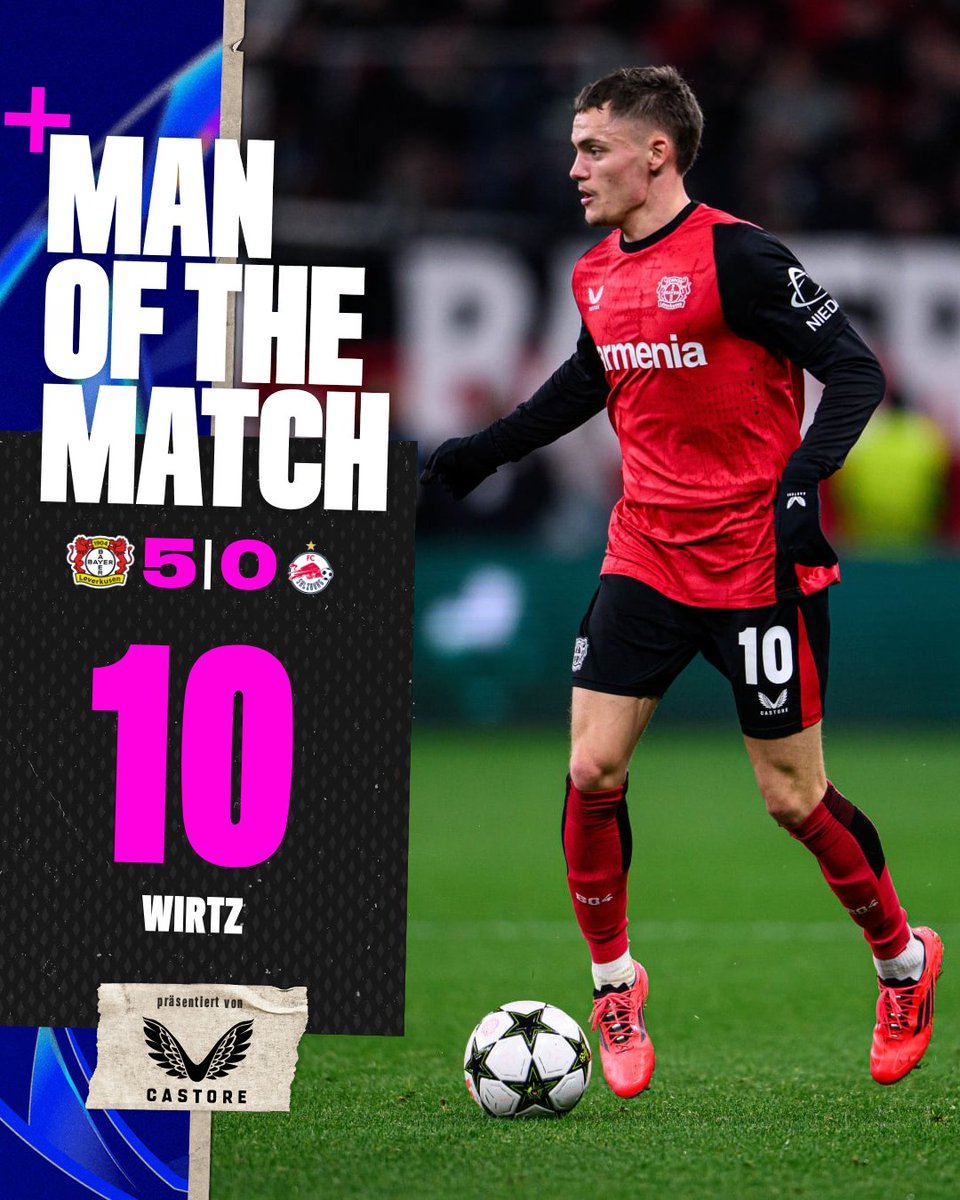 bayer04fussball's tweet photo. Wer auch sonst? Flo #Wirtz ist euer Spieler des Spiels #B04SAL! 🧙♂️
#UCL | #Bayer04 | @CastoreEngland https://t.co/FSJ7L3n9im