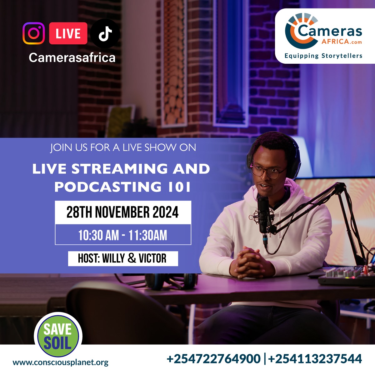 CamerasAfrica's tweet image. 🎥✨ Ready to dive into the world of live-streaming &amp;amp; podcasting? Join Willy &amp;amp; Victor on Camera Africa Live as they share pro tips, tools &amp;amp; tricks to elevate your content game! Don’t miss this epic session! 🗓💡 #CameraAfricaLive #Podcasting101 #LiveStreamingTips