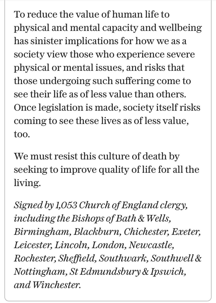 FrPeterAnthony's tweet photo. I have signed this letter to the Telegraph with over 1000 clergy. Our country should be putting more resources into palliative care rather than having the state involved in allowing/encouraging the death of its citizens. NHS money should be used to help people, not kill them. https://t.co/VLRhIx694A