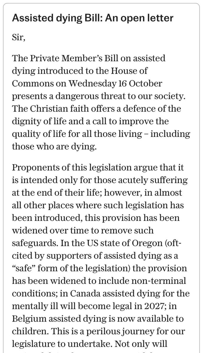 FrPeterAnthony's tweet photo. I have signed this letter to the Telegraph with over 1000 clergy. Our country should be putting more resources into palliative care rather than having the state involved in allowing/encouraging the death of its citizens. NHS money should be used to help people, not kill them. https://t.co/VLRhIx694A