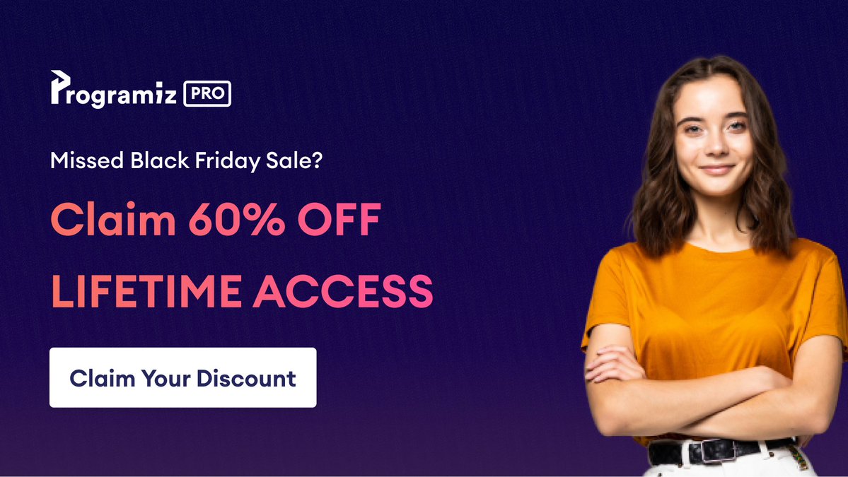 programiz's tweet image. Missed out on Black Friday? Don’t worry, we’ve got you covered! 🎉
Get 60% off—lifetime access to all our coding courses, AI help, and 2000+ challenges till Cyber Monday!
👉 Claim your discount today: bit.ly/cybermon-24-tw
This is your last chance to grab our last deal of…