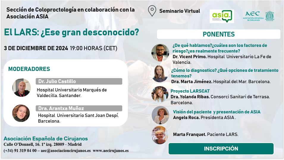 ¿Qué sabemos del síndrome de Resección Anterior Baja?
Preguntamos a nuestros pacientes?que opciones de tratamiento hay?
Y lo más importante... ¿Como lo viven nuestros pctes?

Os esperamos el próximo 3/12/24
     👇🏽👇🏽 INSCRIPCIÓN 👇🏽👇🏽

us02web.zoom.us/webinar/regist…