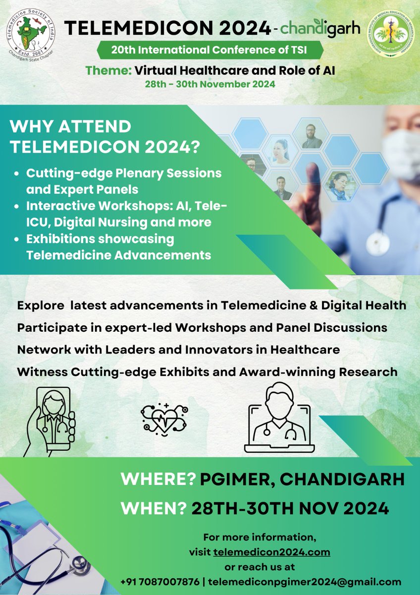 TELEMEDICON 2024 is just a day away! 

Join us for an exciting journey into the future of Telemedicine and AI in Healthcare. 

Don’t miss this transformative event: register on the spot and be a part of the future of healthcare!

From 28th-30th November 2024
at PGIMER, Chandigarh