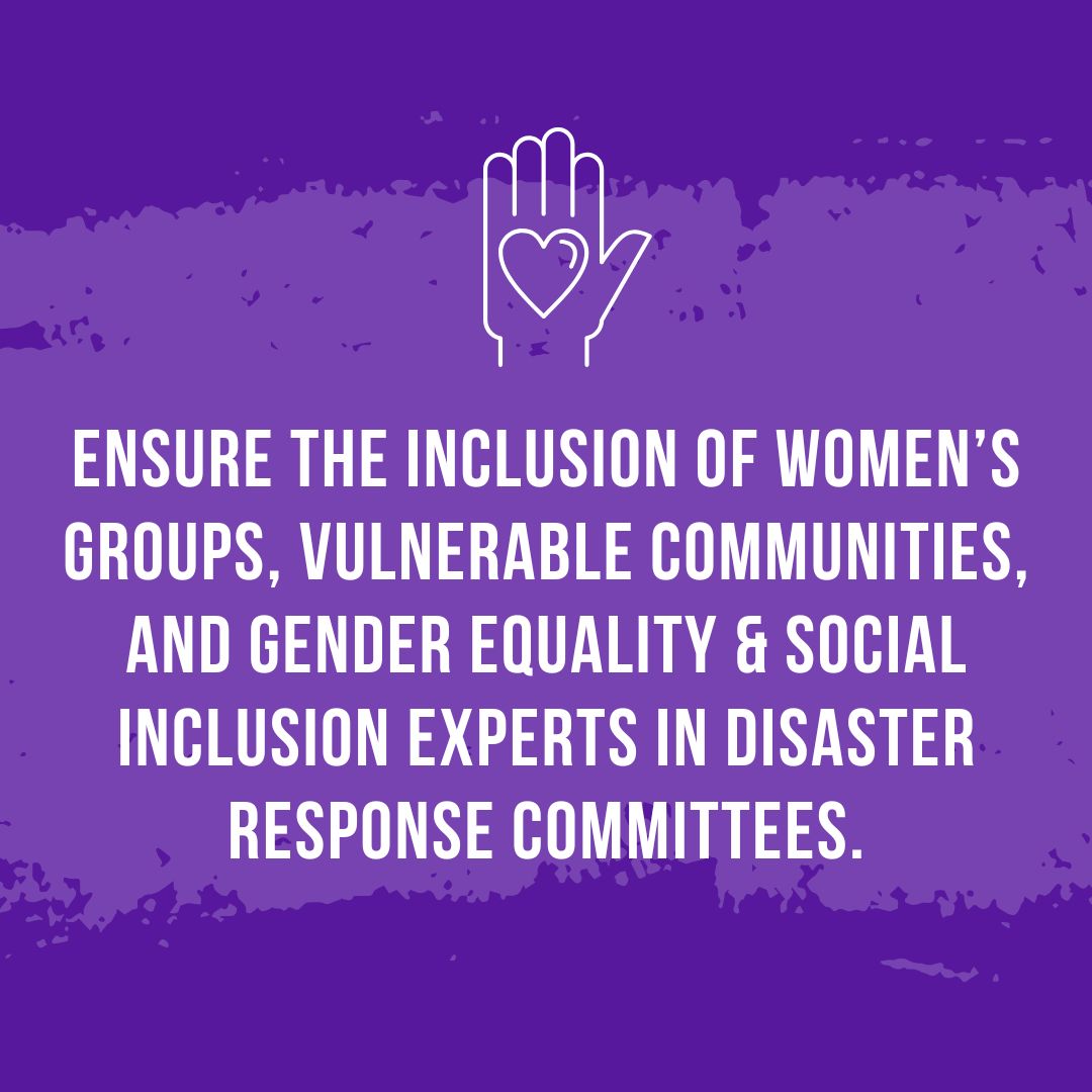 When disaster strikes, everyone is affected—but not equally. To build resilient communities, representation matters
✅Women’s groups
✅Vulnerable communities
✅GESI experts must have their voices, insights, &amp; leadership to ensure no one is left behind during emergencies. #16Days