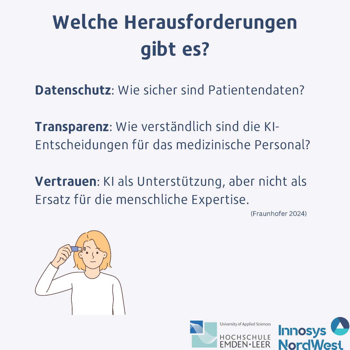 InnosysNW's tweet photo. Künstliche Intelligenz: Die Zukunft der Medizin?
KI unterstützt Ärzt*innen bei Diagnosen, entwickelt personalisierte Therapien und optimiert Abläufe im Krankenhaus. Sie könnte das Gesundheitswesen revolutionieren, bringt aber auch Herausforderungen mit sich... https://t.co/POqWhv2ENZ