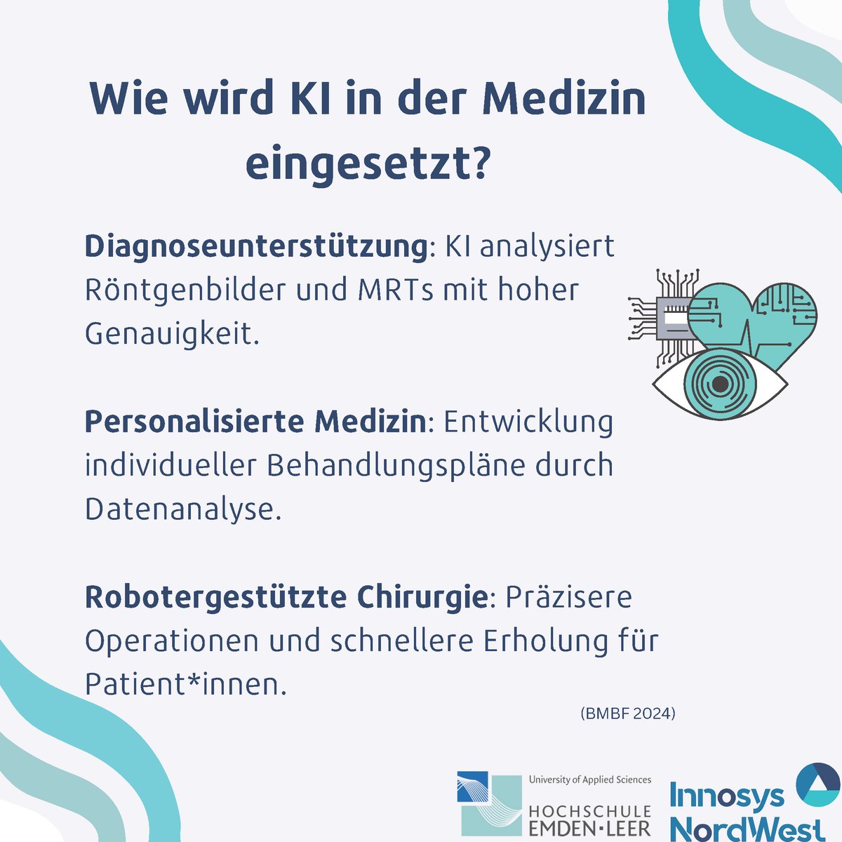 InnosysNW's tweet photo. Künstliche Intelligenz: Die Zukunft der Medizin?
KI unterstützt Ärzt*innen bei Diagnosen, entwickelt personalisierte Therapien und optimiert Abläufe im Krankenhaus. Sie könnte das Gesundheitswesen revolutionieren, bringt aber auch Herausforderungen mit sich... https://t.co/POqWhv2ENZ