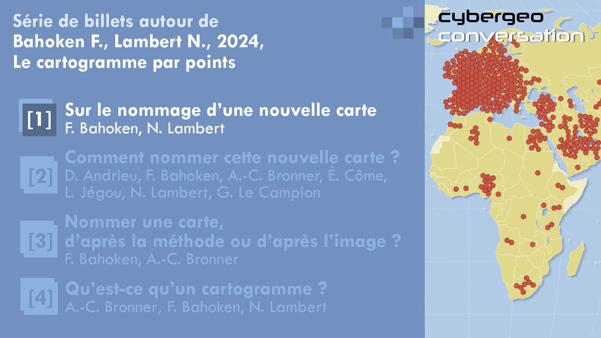 [Dans le carnet cybergeo conversation]

1er billet d'une série de 4 autour de l'article "Le cartogramme par points" publié en 2024 dans Cybergeo

▶️  "Sur le nommage d'une nouvelle carte"

🖊️  F. Bahoken, N. Lambert 

#️⃣  #Cartographie, #DotCartogram

🔗  cybergeo.hypotheses.org/1809