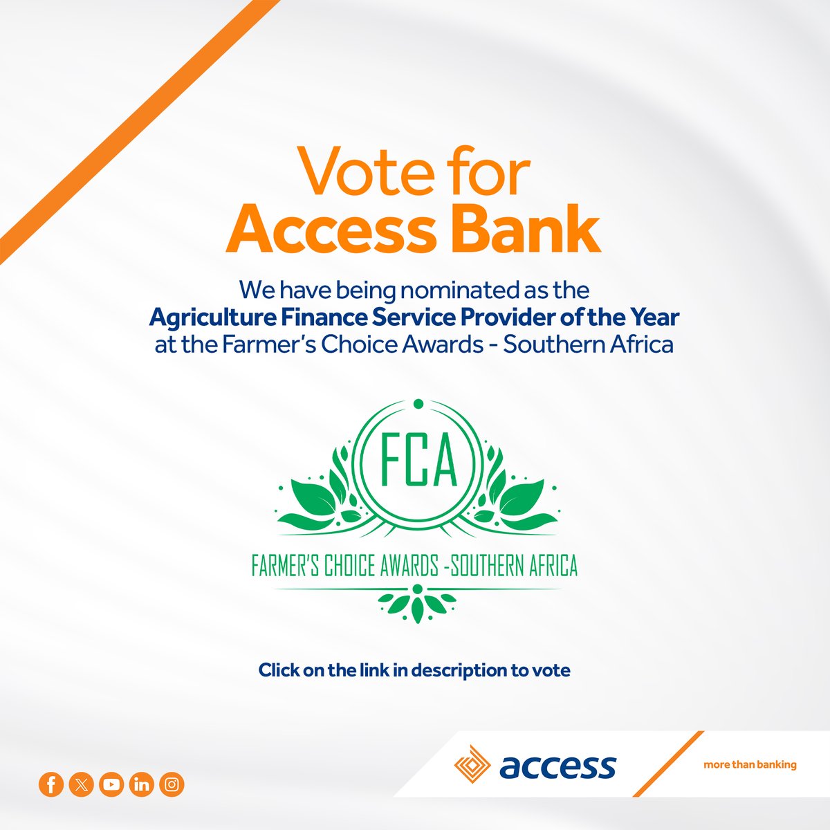Vote for Access Bank as the Agriculture Finance Service Provider of the Year! Support a bank that's driving growth in agriculture. Click the link below to cast your vote:
docs.google.com/forms/d/e/1FAI…