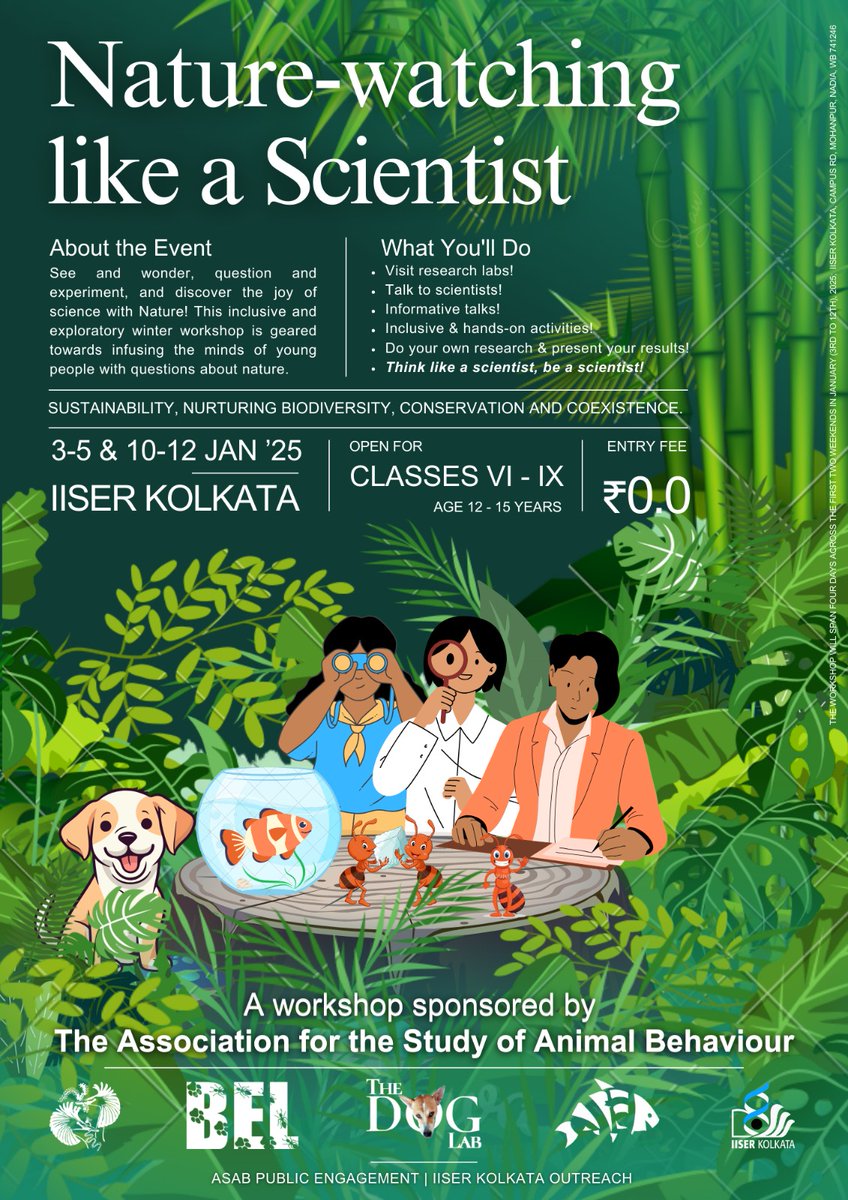 Anindita Bhadra (@abhadra7) on Twitter photo I am excited to announce this #outreach event sponsored by the
<a href="/asab_org/">ASAB</a>
public outreach grant. We will have an intense engagement workshop over 2 weekends with a small batch of 40 enthusiastic #teenagers. Call coming soon!
<a href="/iiserkol/">IISER Kolkata</a>
<a href="/UBehaviour/">Understanding Behaviour Conference</a>
<a href="/Behaviour2025/">Behaviour 2025</a> I am excited to announce this #outreach event sponsored by the
<a href="/asab_org/">ASAB</a>
public outreach grant. We will have an intense engagement workshop over 2 weekends with a small batch of 40 enthusiastic #teenagers. Call coming soon!
<a href="/iiserkol/">IISER Kolkata</a>
<a href="/UBehaviour/">Understanding Behaviour Conference</a>
<a href="/Behaviour2025/">Behaviour 2025</a>