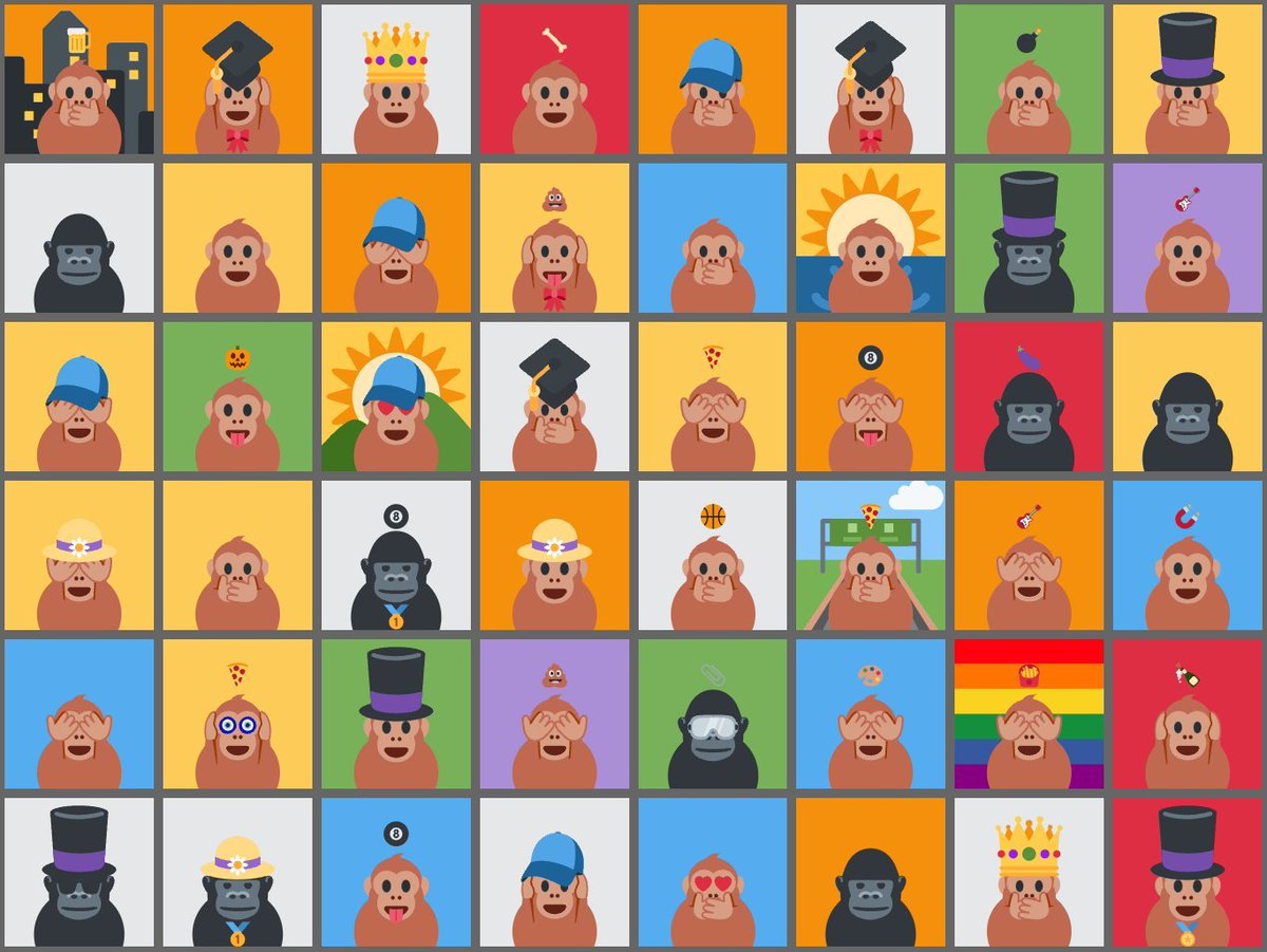 Apemojis army is composed by:

4203 Monkeys 🐵

771 Gorillas 🦍

26 Orangutans 🦧

Which one will you get 👀

apemojis.com