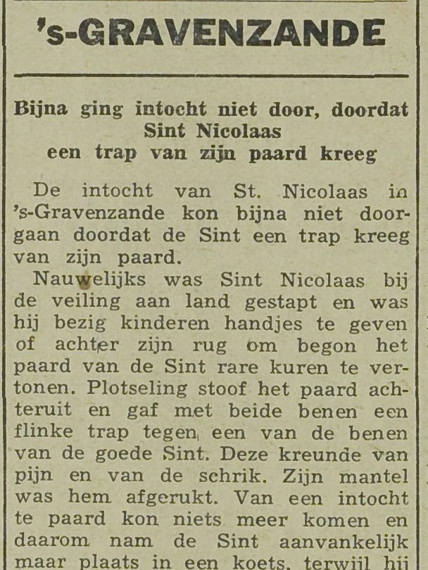Waarom liep Sinterklaas zo moeilijk tijdens zijn intocht in 's-Gravenzande (in 1958)? Krant De Westlander vertelt: tinyurl.com/3h84pyxp