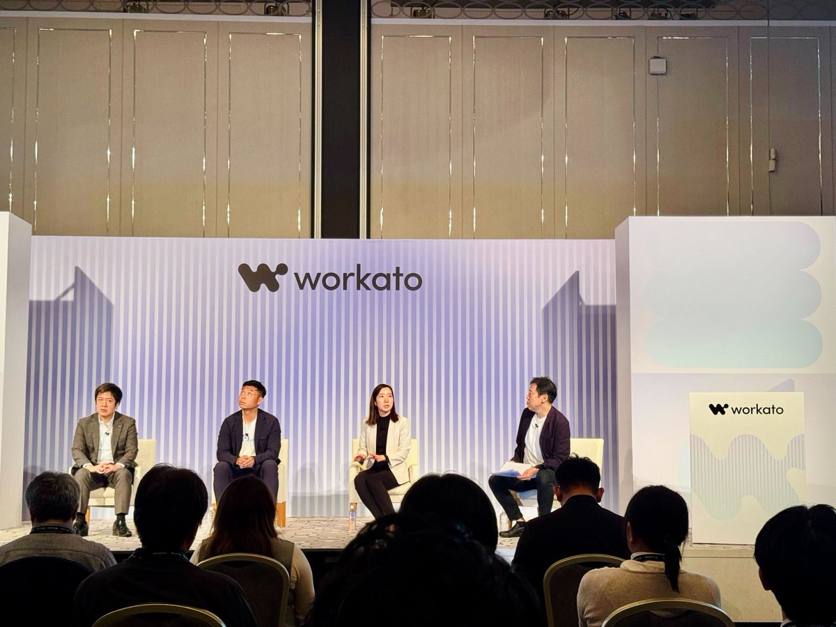 EventHub_inc's tweet photo. 【イベント登壇レポート📣】
本日、弊社CEO山本理恵が @Workato 社イベントの「メインステージ エグゼクティブ対談」に登壇しました✨

📍テーマ: インテリジェントな統合と自動化で業務効率と変革を加速！

ご参加いただいた皆様、ありがとうございました！

#イベントマーケティング #AutomateTokyo https://t.co/XlSxKLU2hD