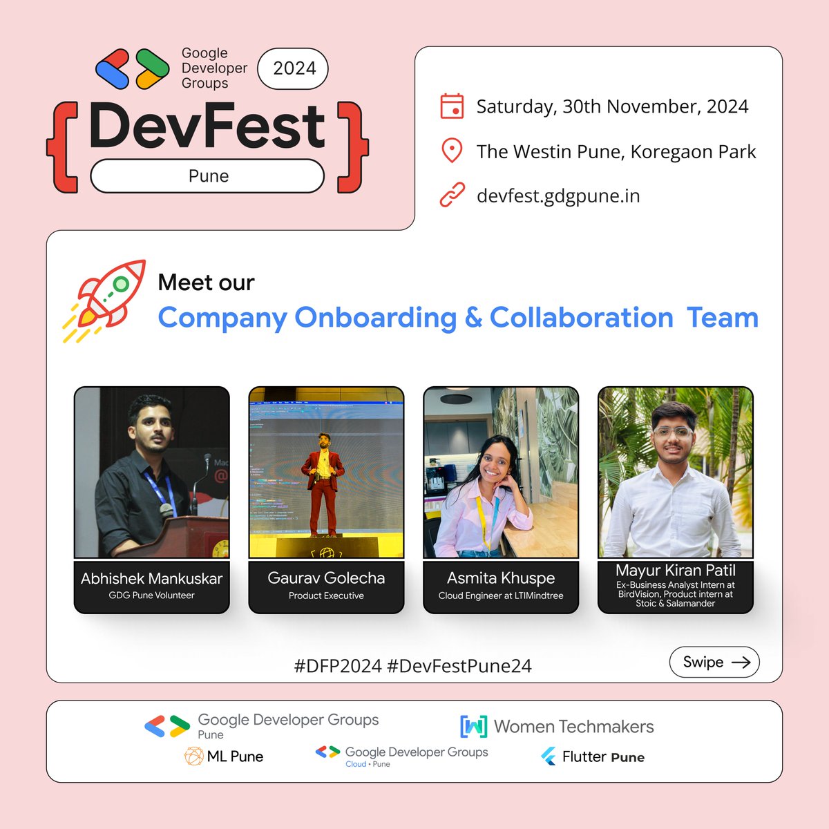 GDGPune's tweet photo. Say Hello to the brilliant minds behind the company collaboration at DevFest Pune 2024! 👩🏻💻
Kudos to our talented team! 👏
#DevfestPune2024 #GDGPune #DFP2024 #gdgcommunity #DevFestCompanyCollaborationTeam #Sponsorship https://t.co/BNw2dsTYQc