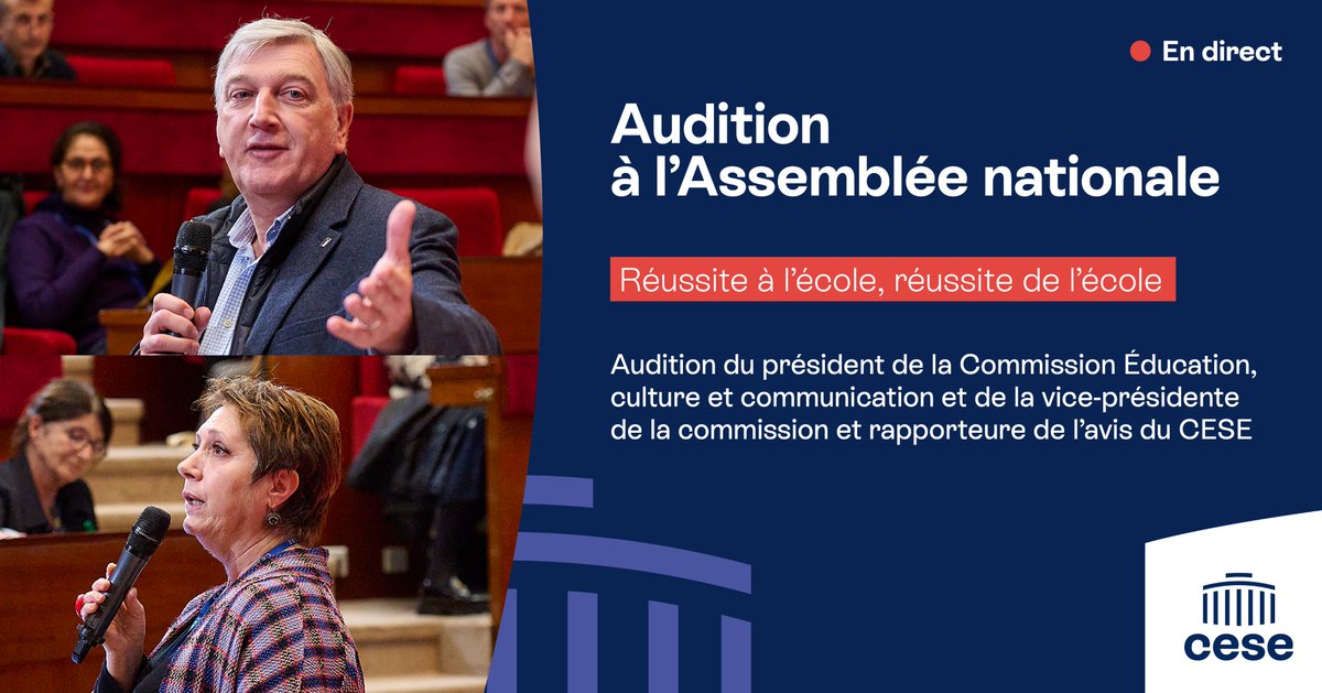 🔴Audition par la Commission des affaires culturelles et de l'éducation de l'<a href="/AssembleeNat/">Assemblée nationale</a> 

Réussite à l’École, réussite de l’École : Comment lutter contre les inégalités scolaires et favoriser le vivre-ensemble ? Audition de <a href="/JKDeschamps/">DESCHAMPS Jean-Karl</a> et <a href="/GroisonBerna/">Groison Bernadette</a>
