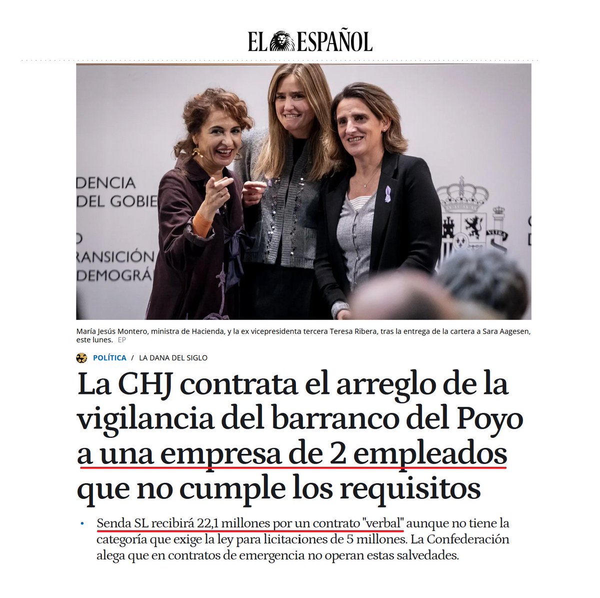 GabrielAraujoES's tweet image. 🔴 La Confederación Hidrográfica del Júcar adjudica a dedo 22,5 millones a una empresa de sólo 2 empleados, para la reparación de los sensores afectados por la DANA.

Igual que con la plandemia, igual que en el caso Koldo, igual que con las mascarillas fake, igual que en Púnica,…