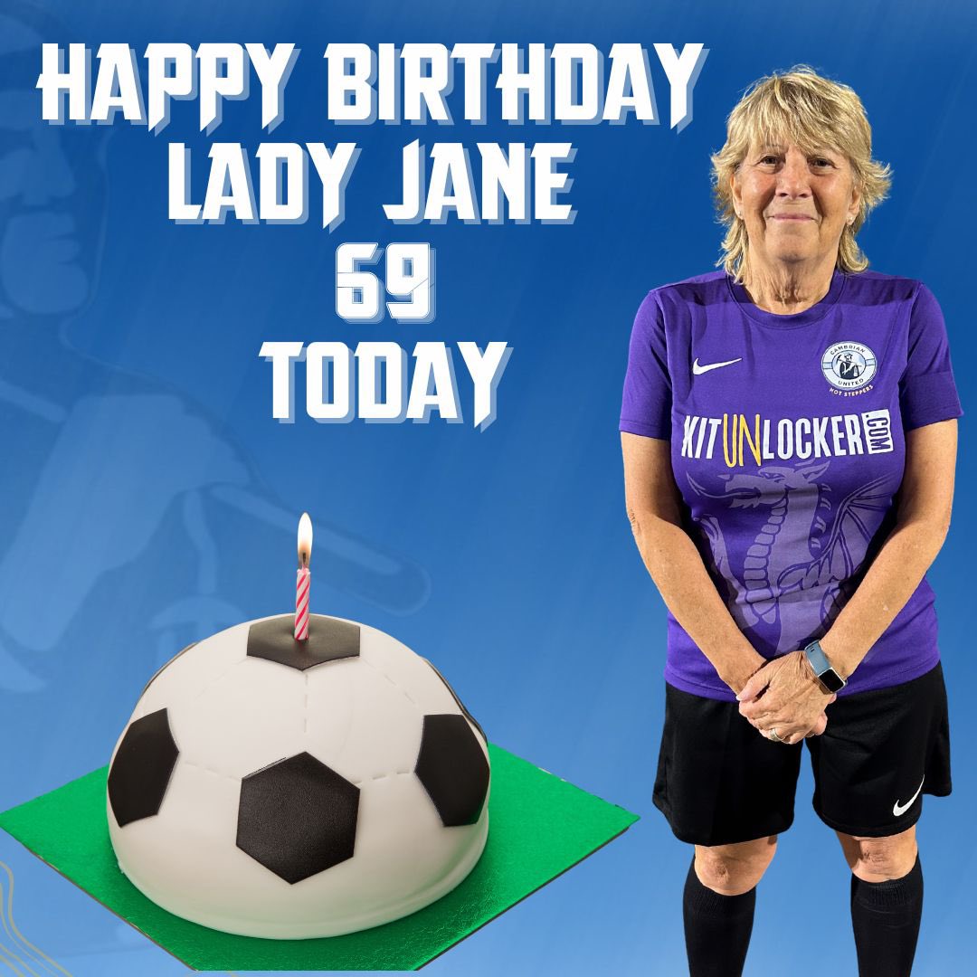 Happy Birthday to our hot stepper chair Lady Jane 🎉 69 today showing age is nothing but a number. Playing football with women aged 30 plus and showing us how to do to it like a BOSS 👏 
When we grow up we wanna be Jane 🙌 <a href="/CamUtdWomen/">Cambrian United FC Women</a> <a href="/CamUtdMen/">Cambrian United FC</a> <a href="/SportRCT/">Chwaraeon RhCT | Sport RCT</a> <a href="/Wales_WF/">Wales Walking Football</a>
