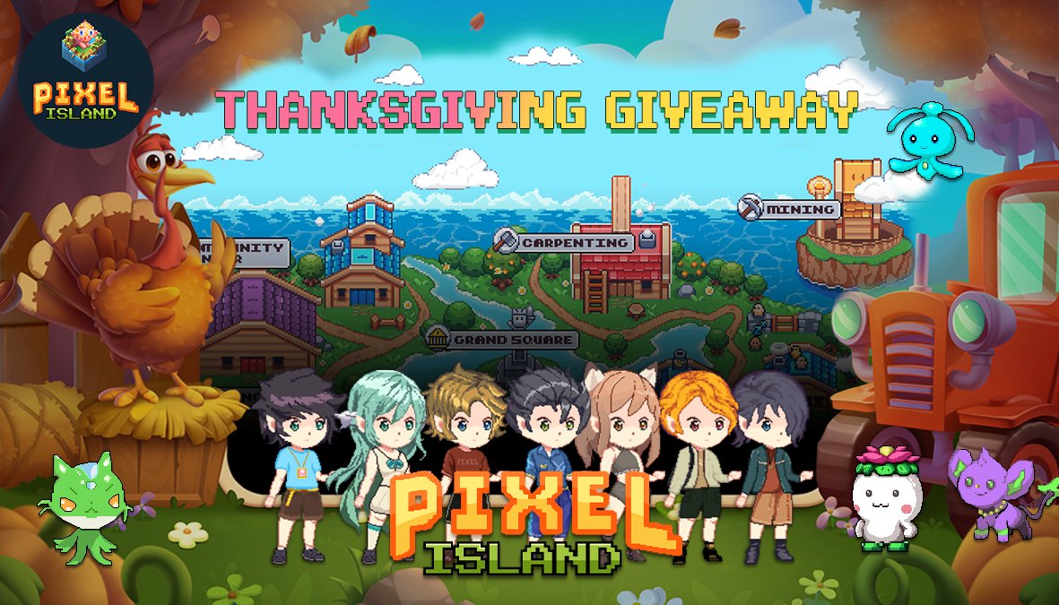 🦃 #Pixelisland Thanksgiving gifts are here! 🦃

🔥 Are you ready to join the Thanksgiving party?

🎁 Prize: $100 $PIXL Token 

🏆To Enter:
1⃣ Like &amp; RT this post 
2⃣ Join us on our Discord:discord.com/invite/YruBvTY…
3⃣ Comment and leave your Discord ID and #Solana wallet address.