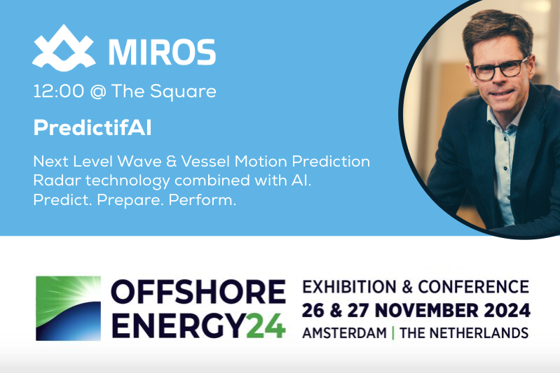 mirosgroup's tweet image. Don&apos;t miss Marius Aarset on &quot;The Stage&quot; today from 12:00 👍 He introduces #PredictifAI Miros&apos; AI-infused new-generation wave &amp;amp; vessel motion prediction technology. Visit us on Stand 1.521 🌊🚢 #Predict #Prepare #Perform