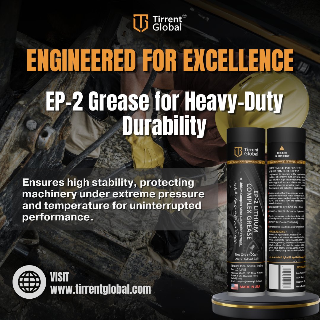 tirrentglobal's tweet photo. Tirrent Global: Heavy loads? High pressure? No problem.
EP-2 Grease delivers unmatched durability for machinery that never stops working.
Visit: https://t.co/cTSLGW5xi2
#revupyourengine #sustainablepower #enginecare #tirrentEP #performancedrive #EcoFriendly #Efficiency https://t.co/QmcvHhFo0u