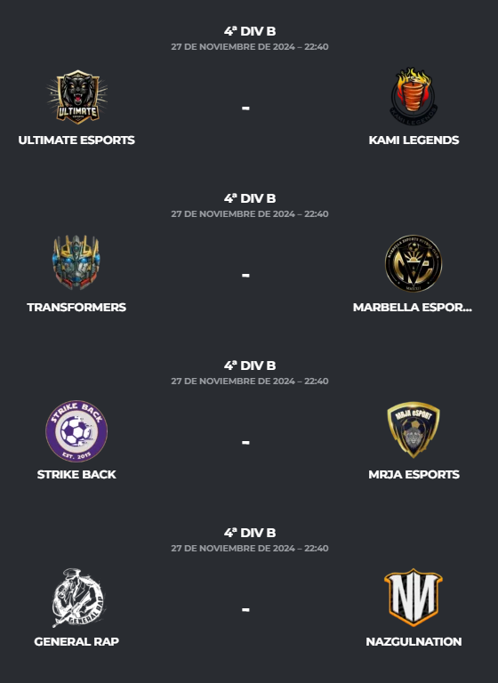 PLG_Spain's tweet photo. 📅𝐉𝐨𝐫𝐧𝐚𝐝𝐚 1⃣1⃣ - 𝟒ª 𝐃𝐢𝐯𝐢𝐬𝐢𝐨́𝐧 𝐁
⏰ 22:40
⚔️ @3KO_eSports 🆚 @FutbolLindoCF
⚔️ @IberiansGaming 🆚 @CMineraeSports
⚔️ @laperlaturca77 🆚 @CristalPanas
⚔️ @_Virus_Gaming 🆚 @BallOwners2024
⚔️ @UltimateEsp17 🆚 #KamiLegends
⚔️ @transformers_cf 🆚 @Marbella_FC_
⚔️ #StrikeBack 🆚 @MRJAeSport
⚔️ @generalrrap 🆚 @NazgulNation
📺 ¿Emites alguno de estos partidos? 👇 Déjanos en comentarios tu link para disfrutar de la jornada.
#8PLG #4YOU 🫵🏻