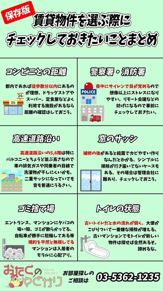 bozu_108's tweet photo. アパートマンション物件選びに悩んでいる人へ

内見時にチェックしておくべきポイントまとめました。

拡散お願いします！！

安全に部屋を探すなら坊主がアンバサダーしているおたくのやどかりまで↓
https://t.co/bK8aMrjWZm https://t.co/A3ErweUbkk