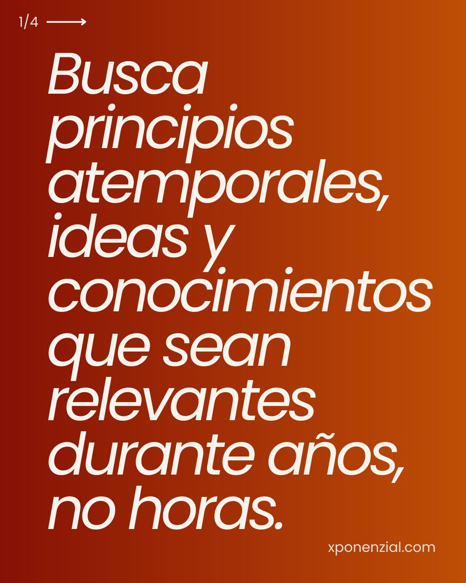 Xponenzial's tweet photo. Elige conocimiento que perdure. Busca principios atemporales, ideas y conocimientos que sigan siendo relevantes durante años, no horas.

Esta idea creo que sale de “Lo que nunca cambia” de Morgan Housel, aunque juraría que se la leí antes a Naval…dos grandes.

#Emprendimiento https://t.co/eHqFk9cG84