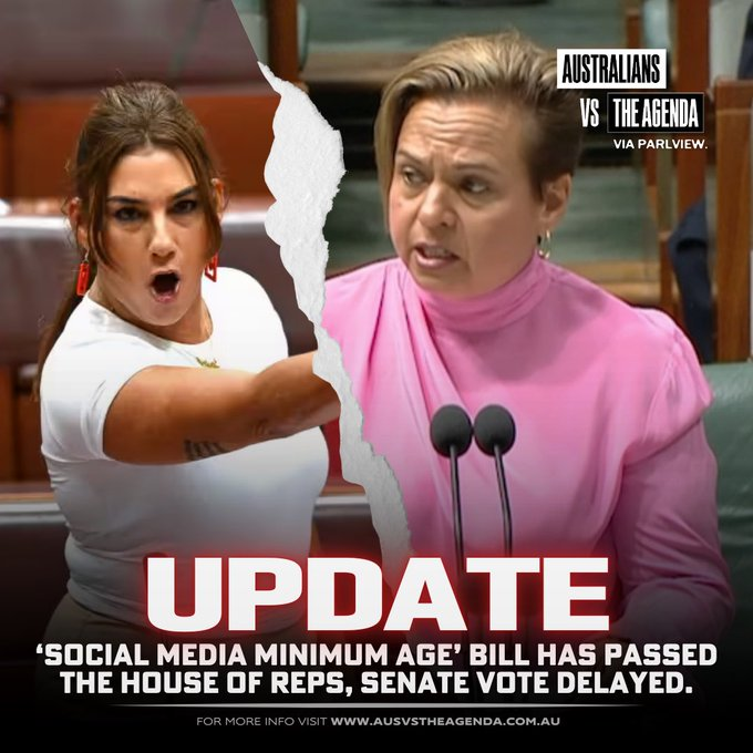 🚨UPDATE: Lidia Thorpe has been barred from entering the Senate chamber for the remainder of this week's parliamentary session, effectively preventing her from participating in the vote on the 'Social Media Minimum Age' bill.  
Oh <a href="/SenatorThorpe/">Senator Lidia Thorpe</a> why do this today????