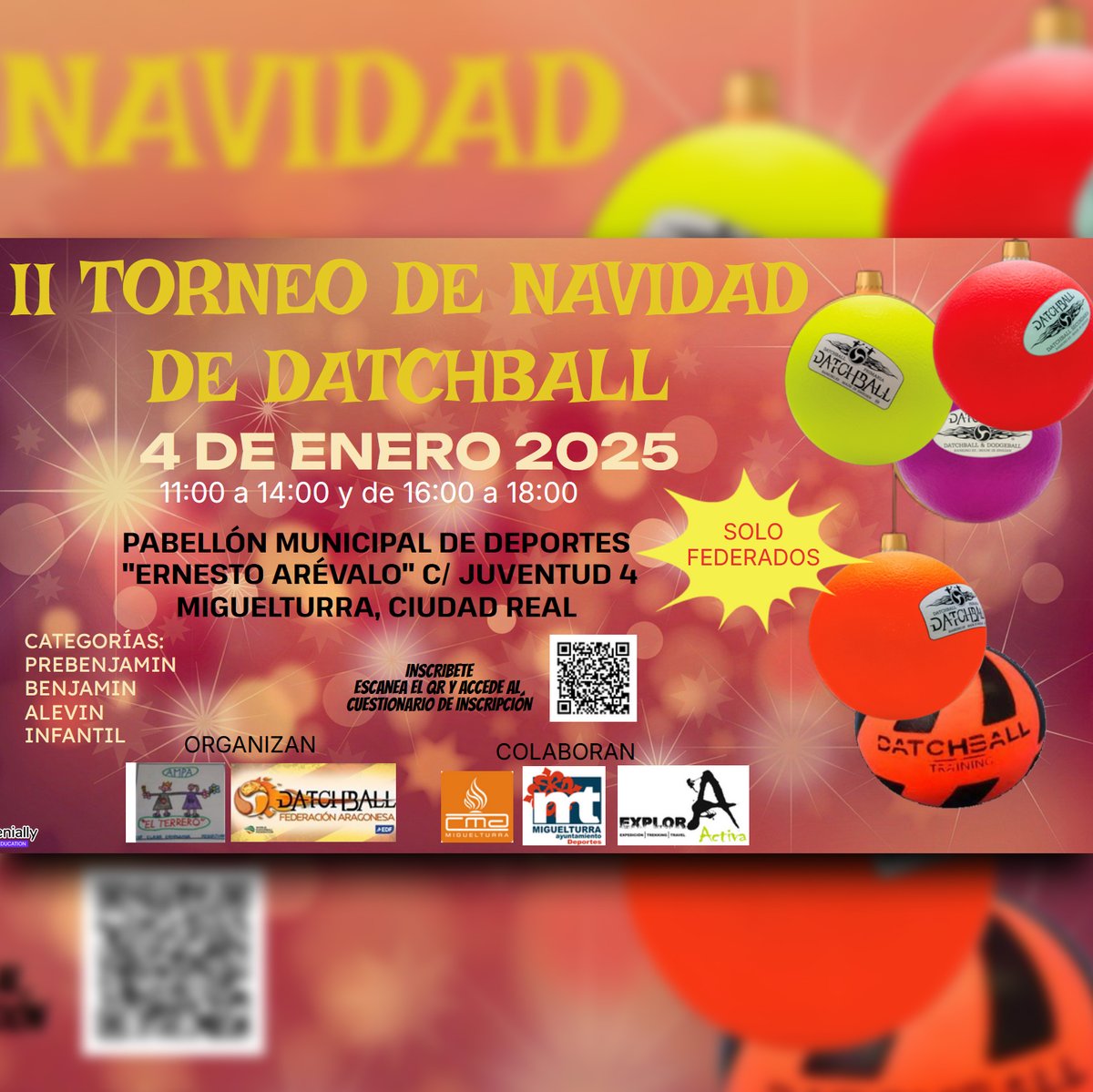 Ayto. Miguelturra (@aytomiguelturra) on Twitter photo Torneo de Navidad de datchball, 4 de enero de 2025
Información e inscripciones a través del código QR del cartel
<a href="/aytomiguelturra/">Ayto. Miguelturra</a> #MiguelturraESdeportes #navidadmiguelturra2024 Torneo de Navidad de datchball, 4 de enero de 2025
Información e inscripciones a través del código QR del cartel
<a href="/aytomiguelturra/">Ayto. Miguelturra</a> #MiguelturraESdeportes #navidadmiguelturra2024