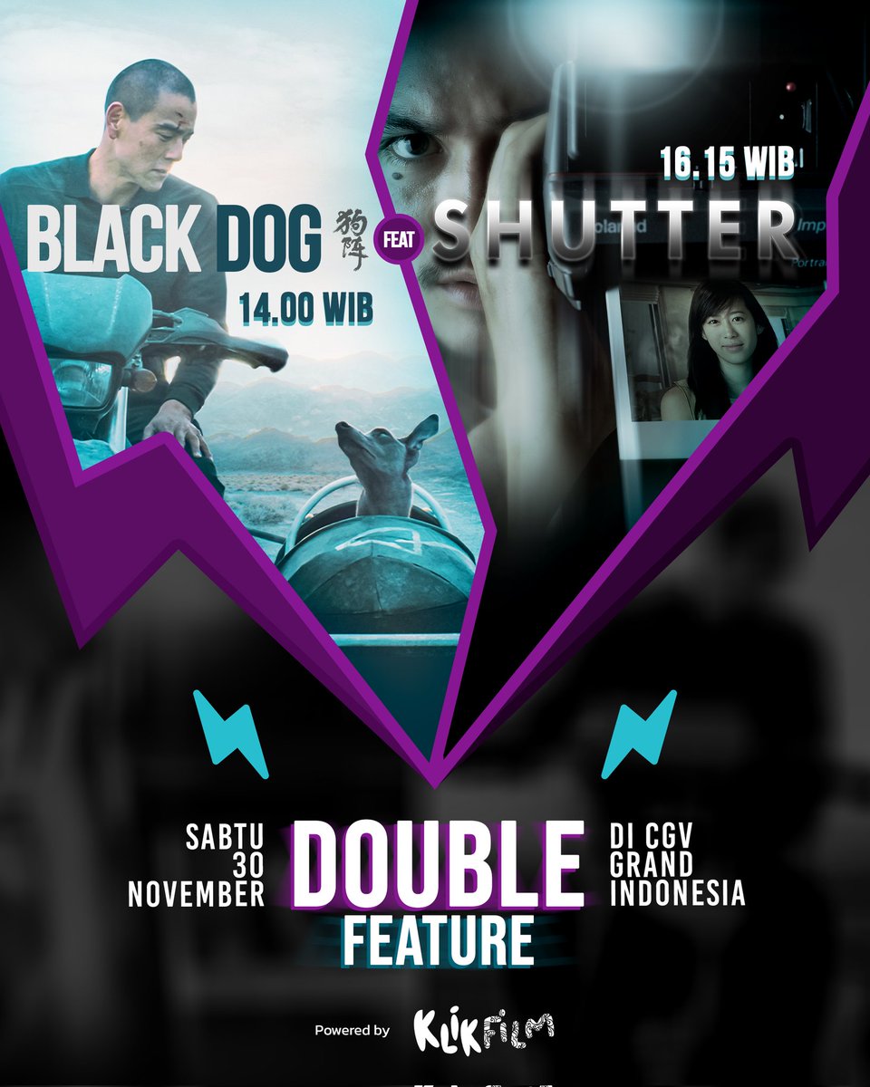 KlikFilm's tweet image. Special Screening Double Feature dapat kalian rasakan kembali bulan ini di bioskop. 🥳

Berikut dua film yang spesial yang sempat tayang di @jakartaworldcinema , kini dapat kalian nikmati sekaligus:

- Black Dog
- Shutter

#KlikFilm
#DoubleFeature
#Shutter
#BlackDog