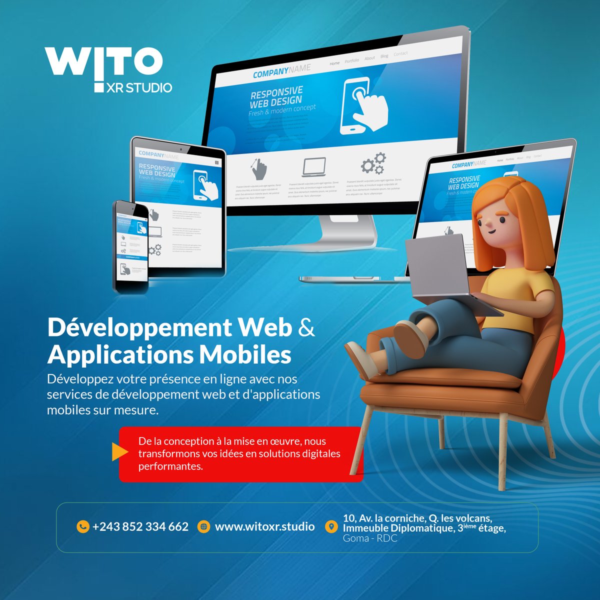 WitoXrstudio's tweet image. 🎉Développez votre présence en ligne avec nos services de développement web et d&apos;applications mobiles sur mesure.
Contactez-nous! witoxr.studio
Contact: +243 970 578 507
#siteweb #developementmobile #developementweb #RDC #technologie #IA #web #tech #Goma #entreprise