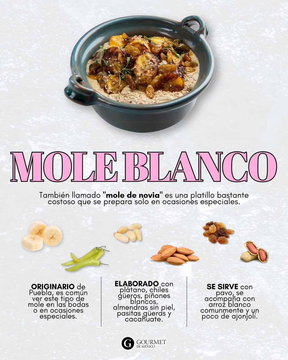 gourmetdemexico's tweet photo. Hoy te llevamos a descubrir datos fascinantes sobre esta joya poco conocida de la gastronomía mexicana. Desde sus ingredientes únicos hasta su historia, aprenderás qué lo hace tan especial y diferente del tradicional mole oscuro. 
#Mole #moleblanco #GourmetDeMéxico https://t.co/kO9NHLPcRk