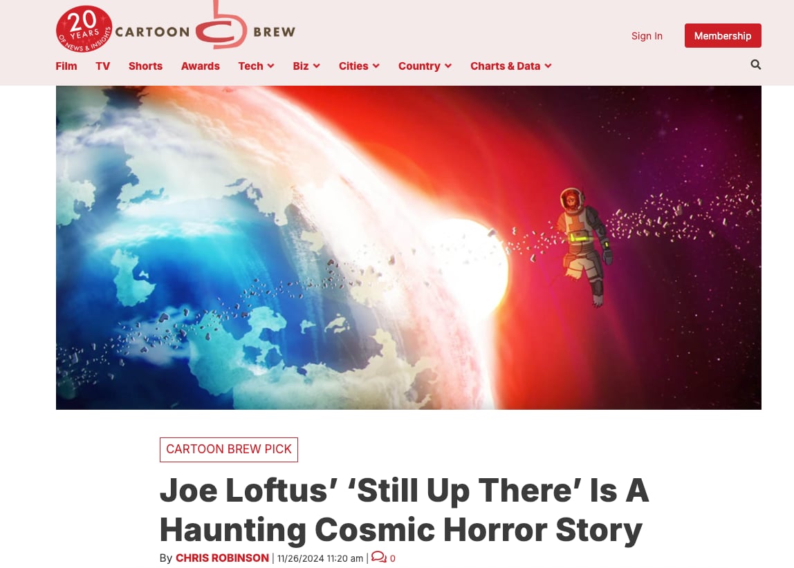 Still Up There got a feature on <a href="/cartoonbrew/">Cartoon Brew</a> !