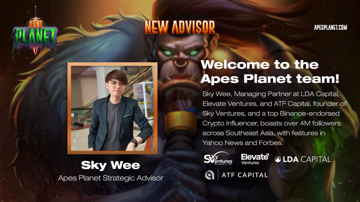 ApesPlanetMeta's tweet photo. GM Apes! We're thrilled to welcome @OfficialSkyWee1 as our newest advisory team member!

Sky Wee, a top crypto influencer and official @Binance partner, has over 4 million followers across Southeast Asia. His expertise is recognized by @YahooFinance and @Forbes.

Welcome aboard! https://t.co/Ti1tMBcoGS