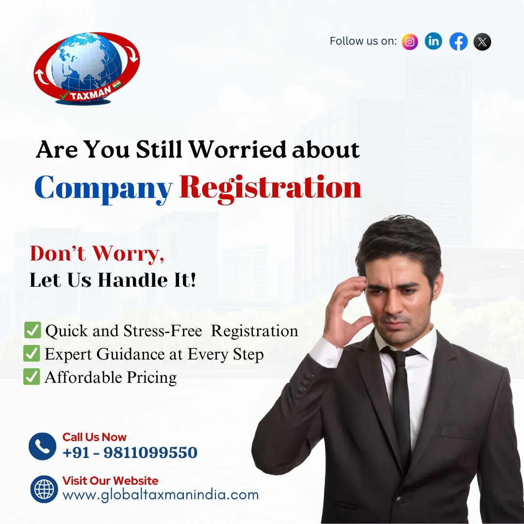 GlobalTaxmanIND's tweet photo. 📷 Ready to kickstart your business journey? Don’t let company registration stress you out! 📷 Leave it to the experts at Global Taxman India.
📷 Let’s make your dream business a reality! Call us now! 📷 #CompanyRegistration #BusinessMadeEasy #GlobalTaxmanIndia #StartupSuccess https://t.co/lRKO8MXZsz