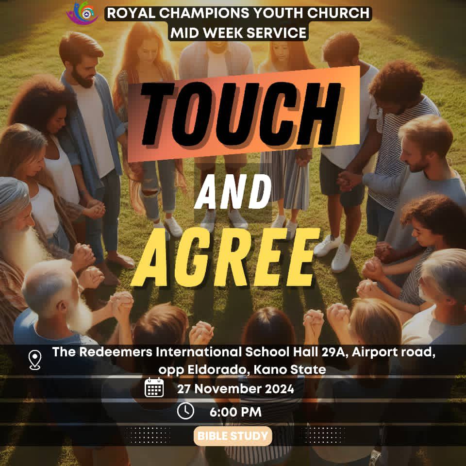 rcycparish's tweet photo. TRANSFORM YOUR WEEK! Join us TONIGHT @ 6pm for "TOUCH &amp; AGREE"! 
Powerful worship || life-changing message || an awesome family awaits! Who's coming with you? #MidWeekService #RCCG #RCYC https://t.co/CPJtO2558C