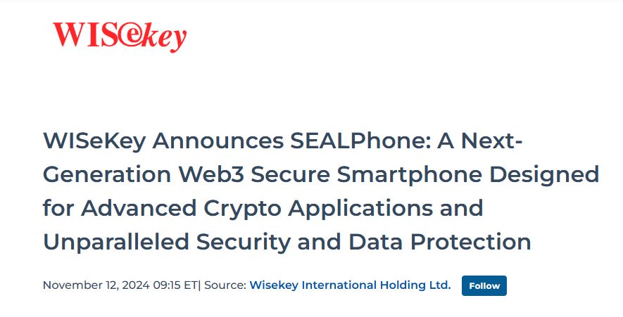 SYCR6h8A4qUyAHf's tweet photo. https://t.co/JjWTHKPJH3
#Hedera #WISeKey #SEALPhone
Moreover, it is the first smartphone to fully integrate SEALCOIN, WISeKey’s proprietary #cryptocurrency, allowing users to execute secure #crypto transactions directly from their mobile device. https://t.co/wcDjmNKStw