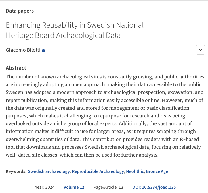 up_joad's tweet photo. 🆕📢 New paper alert!
"Enhancing #Reusability in Swedish🇸🇪 National #Heritage Board #Archaeological #Data" by Giacomo Bilotti: https://t.co/DqUisxORMY

#OpenScience #OpenData #Archaeology #Reusability https://t.co/Y6CyRrhWz3