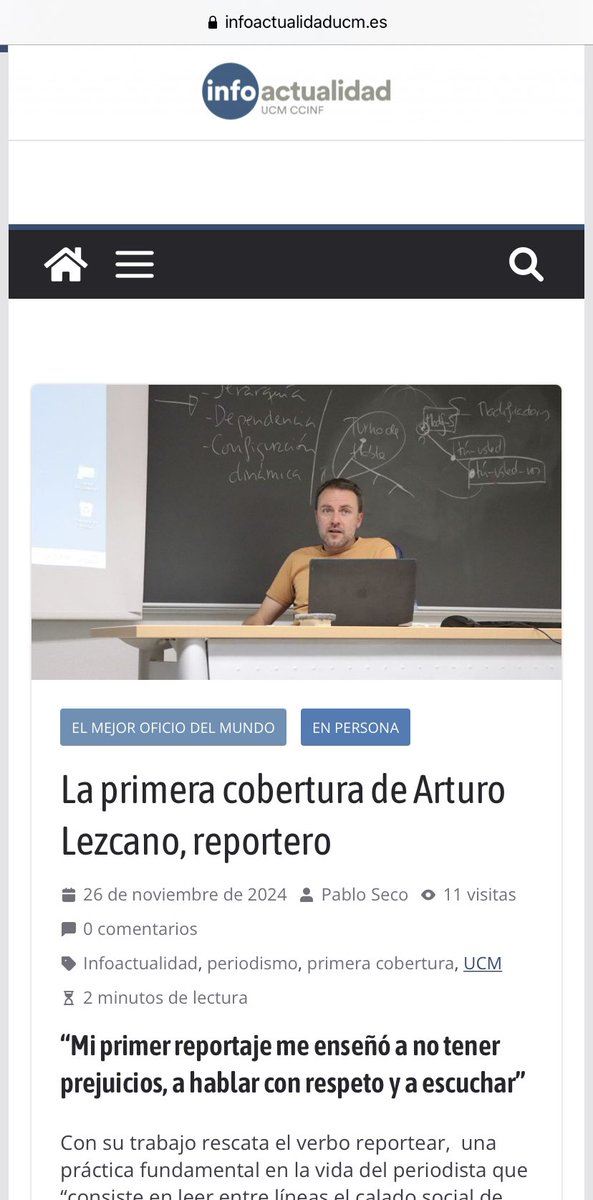 Al recordar su primer reportaje, <a href="/ArturoLezcano/">Arturo Lezcano</a> nos da tres claves para hacer #periodismo del bueno: fuera prejuicios, hablar con respeto y saber escuchar. 
En <a href="/_Infoactualidad/">Infoactualidad</a> <a href="/UCMccinf/">Facultad Ciencias Información</a>