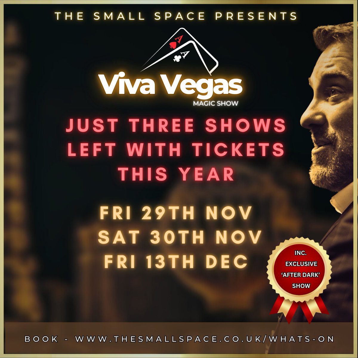 Last few tickets left for this 
Fri 29th &amp; Sat 30th, catch our 5 Star-Rated comedy magic &amp; mind-reading show 'VIVA VEGAS"

Book NOW thesmallspace.co.uk/whats-on 

#theatre #magic #comedy #liveentertainment #Barry #cardiff #whatsoncardiff #supportlocal #cocktails