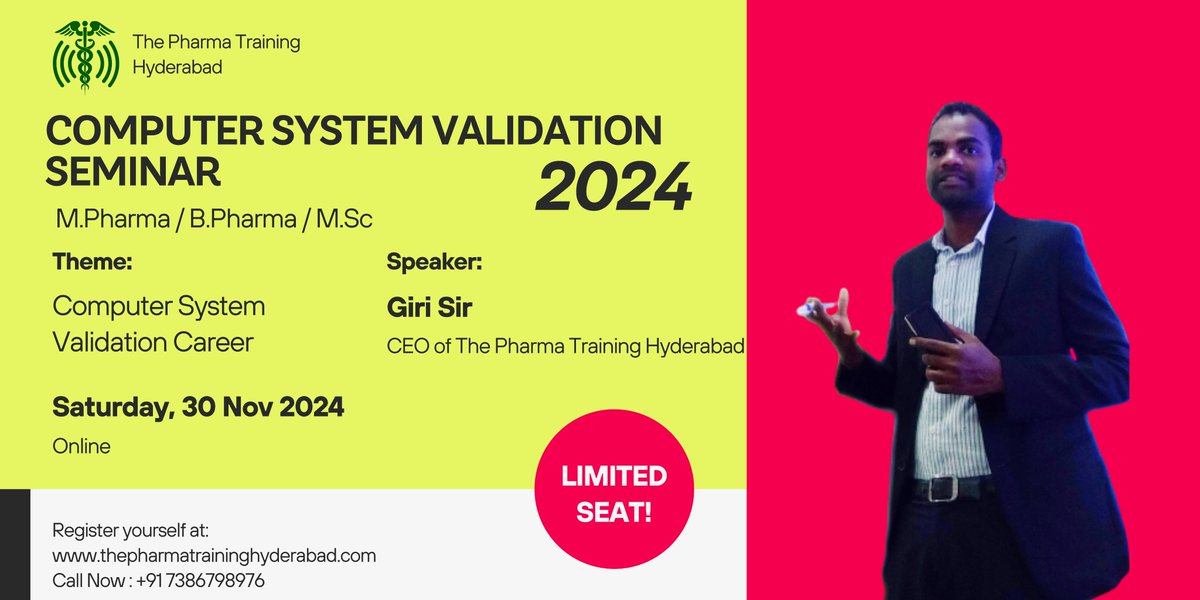 THEPHARMA378021's tweet photo. The Pharma Training Hyderabad
https://t.co/wwvm2fqCJ6 

"Empowering Professionals with Advanced Computer System Validation Skills for a Regulated Industry"

#ComputerSystemValidation
#CSVTraining
#CSVCompliance
#ValidationExperts
#RegulatoryCompliance
#ComplianceTraining https://t.co/zzVNkwWRkz