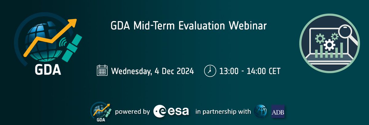 ESA Global Development Assistance (@esa_gda_) on Twitter photo 🚀 Join our ESA GDA mid-term webinar!
📅 4 Dec | 13:00 CET
✅ Celebrate 124 EOIDs, 68 projects, 65 countries
✅ Insights from the 2024 mid-term eval. by <a href="/caribou_space/">Caribou Space</a>
✅ Learn how to mainstream EO solutions w/ IFIs
👉 Register: us02web.zoom.us/webinar/regist…
#AcceleratingImpact 🚀 Join our ESA GDA mid-term webinar!
📅 4 Dec | 13:00 CET
✅ Celebrate 124 EOIDs, 68 projects, 65 countries
✅ Insights from the 2024 mid-term eval. by <a href="/caribou_space/">Caribou Space</a>
✅ Learn how to mainstream EO solutions w/ IFIs
👉 Register: us02web.zoom.us/webinar/regist…
#AcceleratingImpact